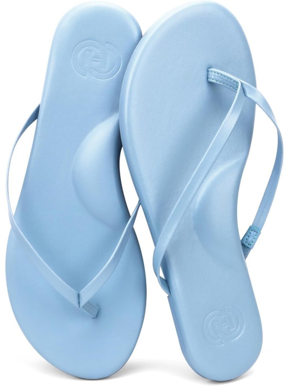 Women's Blue Faux Leather Summer Memory Foam Thong Beach Slide Flats Sandals